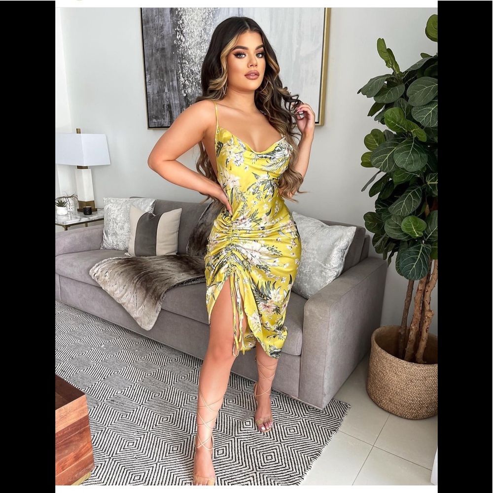 Yellow/ gold flower dress size S